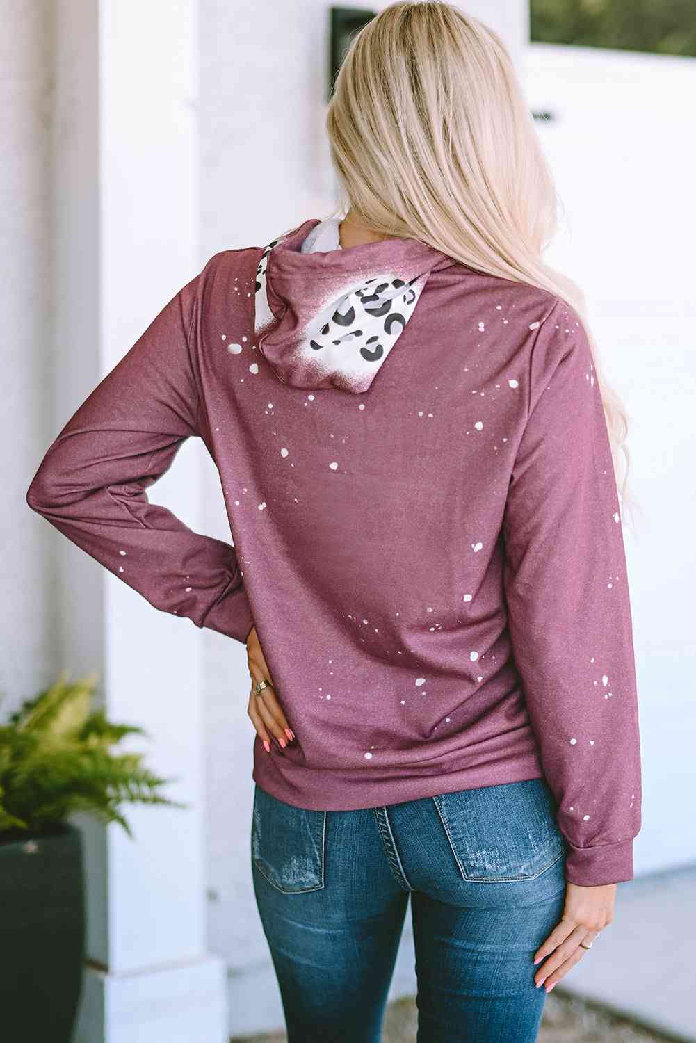 Leopard Print Long Sleeve Drawstring Hoodie Shirts & Tops Krazy Heart Designs Boutique