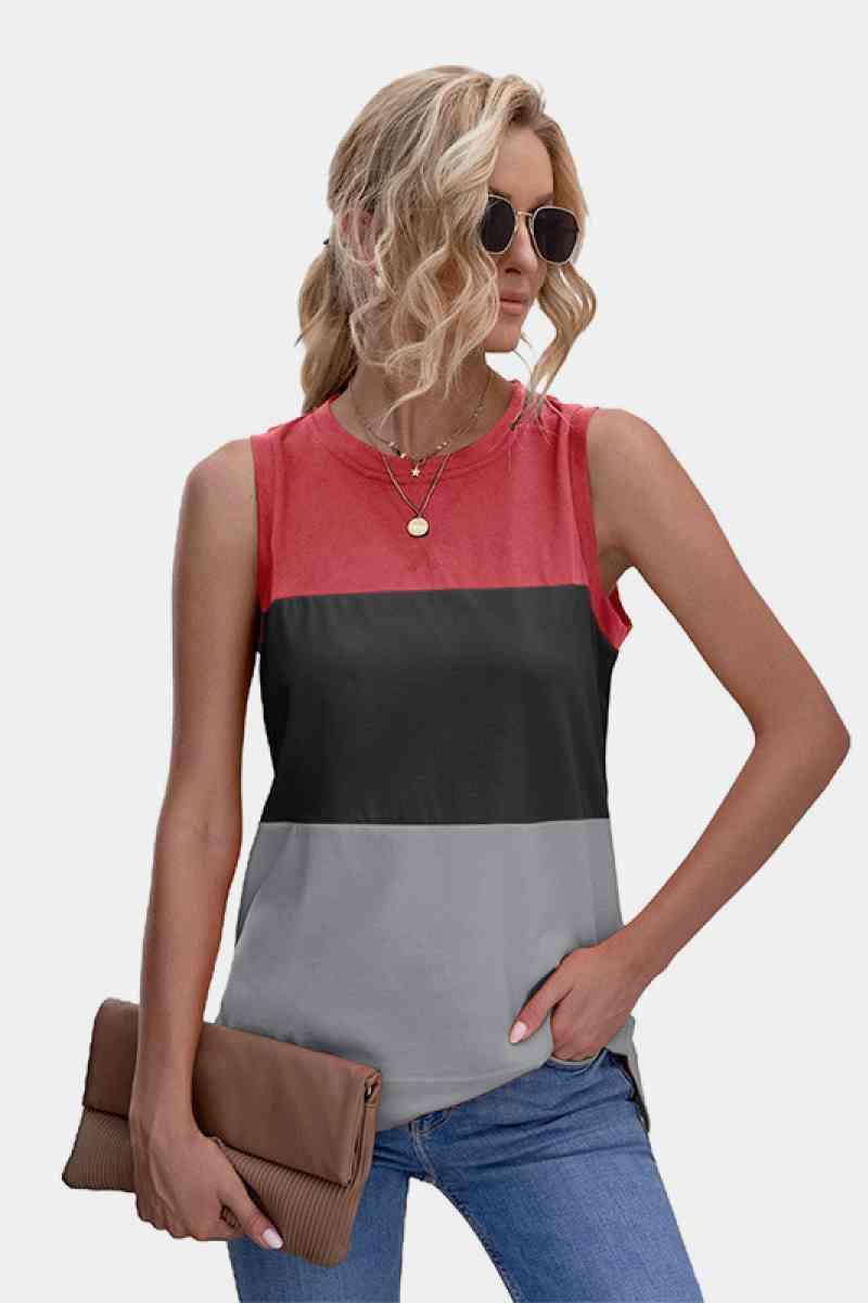 Color Block Tank Top (3 Colors) Krazy Heart Designs Boutique Red-Dark Gray-Gray S