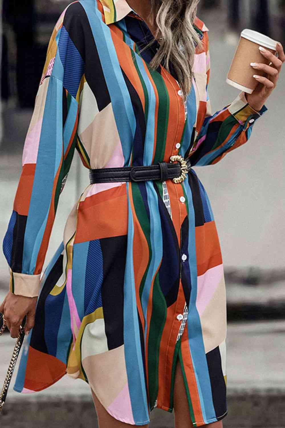 Patchwork Curved Hem Long Sleeve Shirt Dress Krazy Heart Designs Boutique