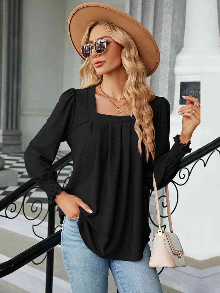 Square Neck Puff Sleeve Blouse (4 Colors) Krazy Heart Designs Boutique Black S