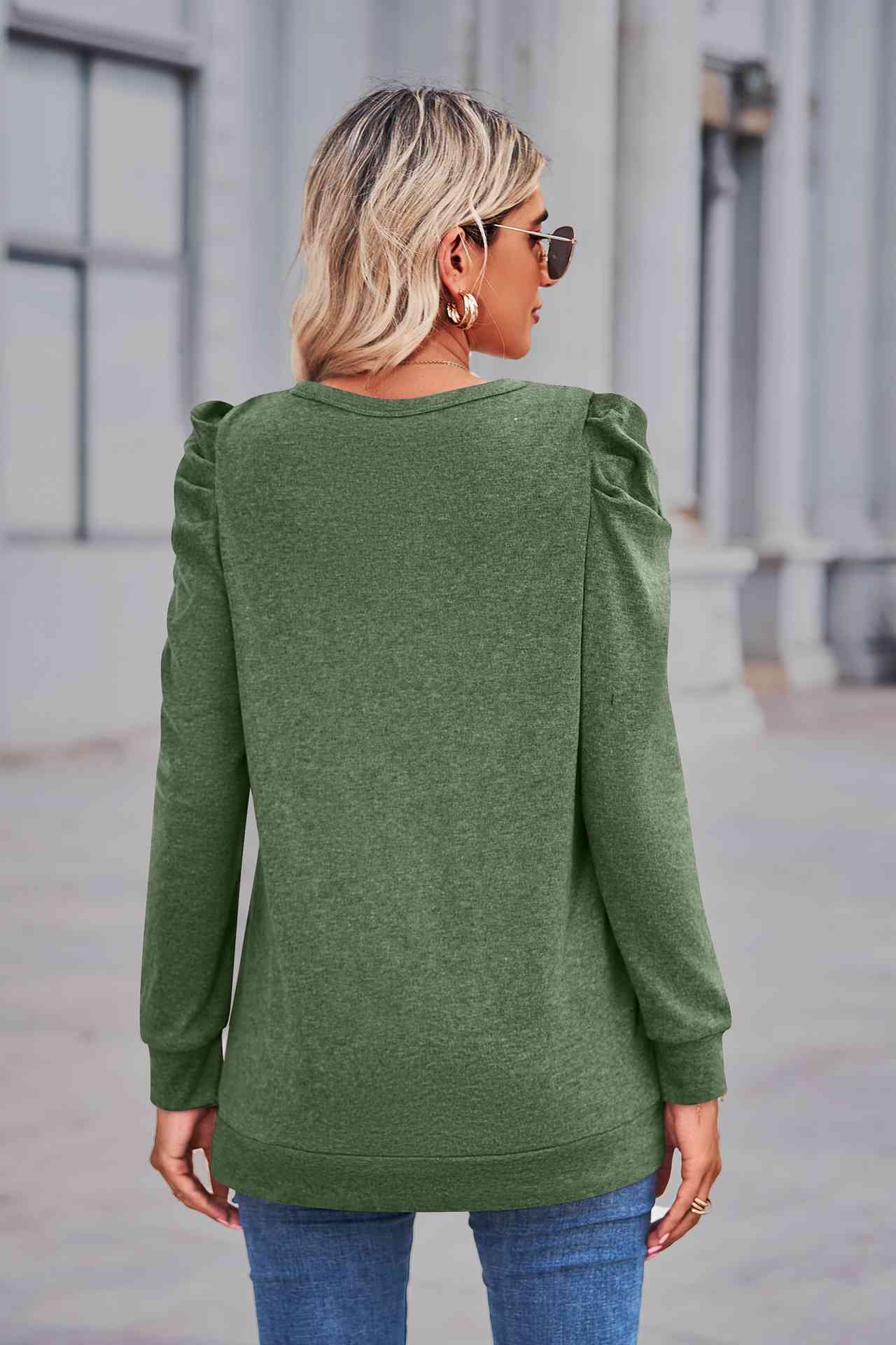 Heathered Puff Sleeve Round Neck Tunic Top (6 Colors) Krazy Heart Designs Boutique
