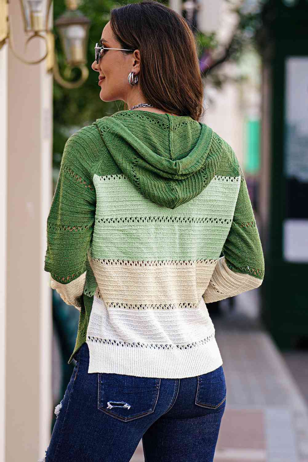 Zip-Up Raglan Sleeve Openwork Hooded Cardigan (7 Colors) Krazy Heart Designs Boutique