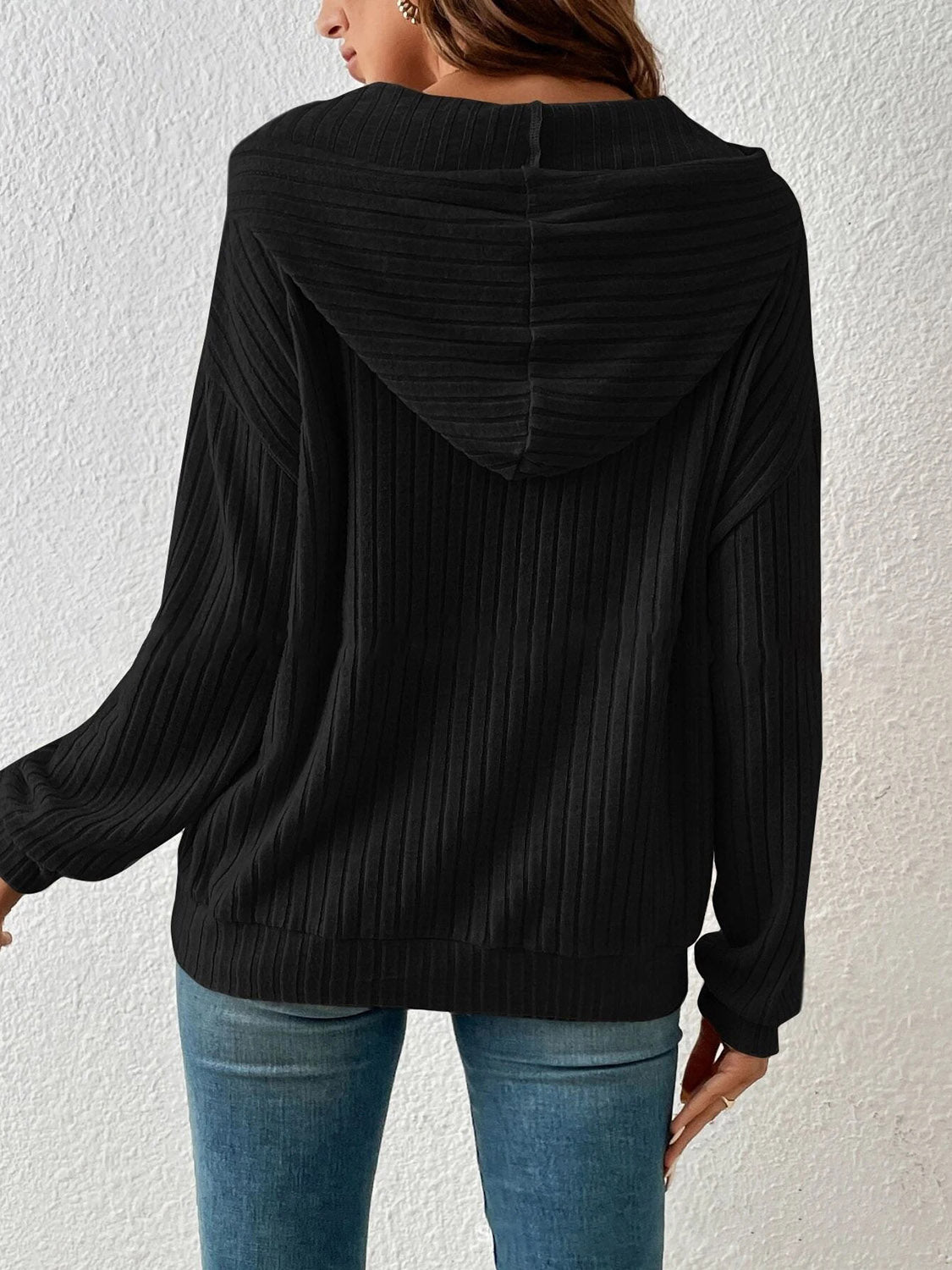 Ribbed Dropped Shoulder Drawstring Hoodie (4 Colors) Krazy Heart Designs Boutique