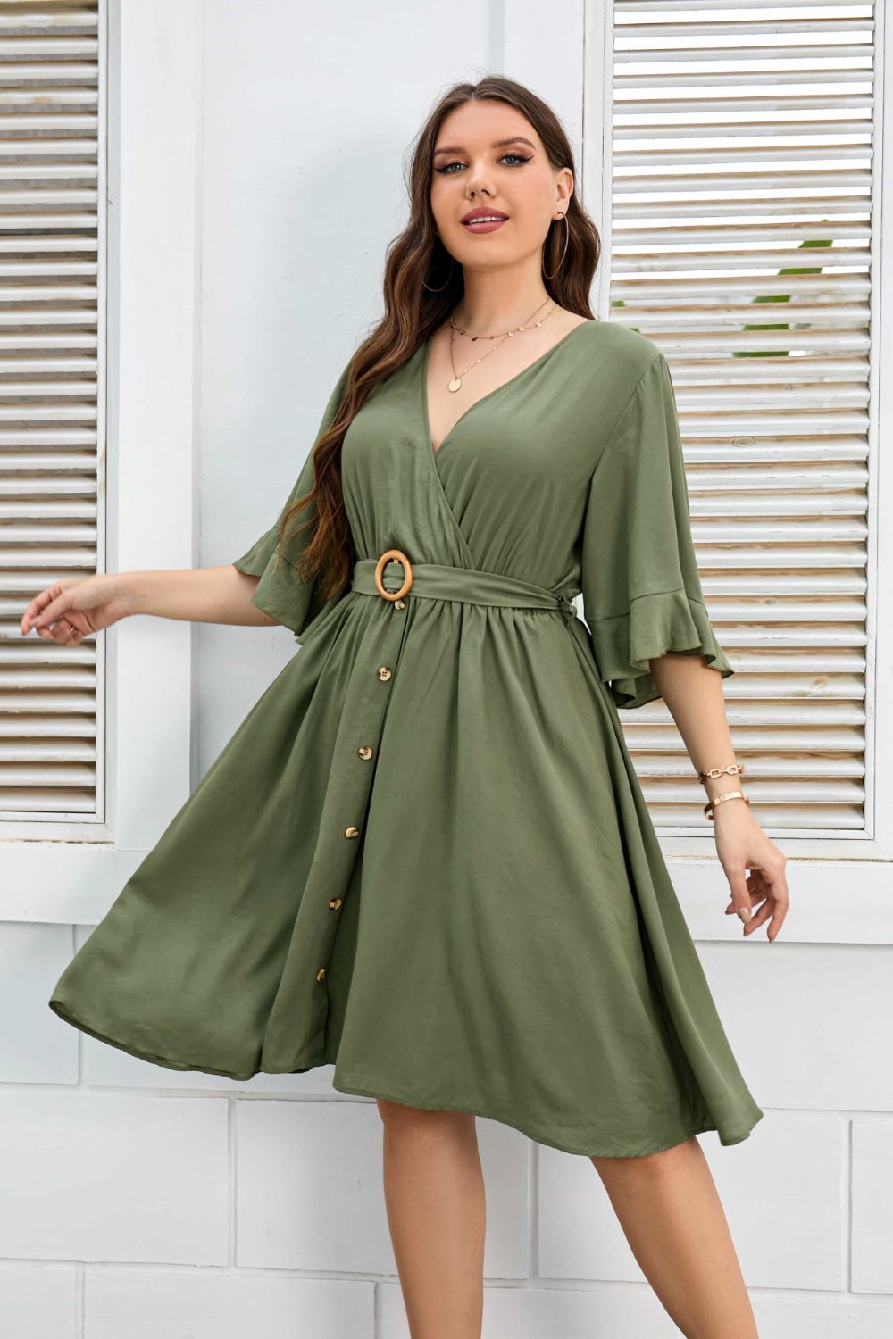 Plus Size Surplice Neck Half Sleeve Dress Krazy Heart Designs Boutique Moss 1XL
