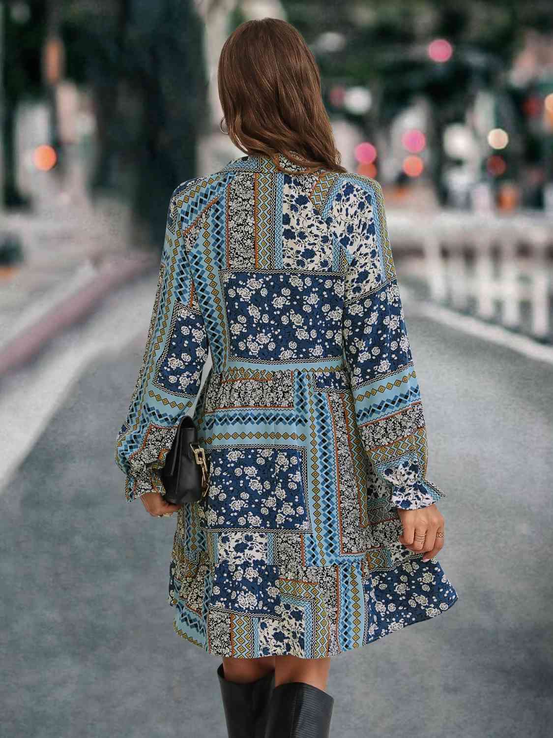 Patchwork Tie Front Flounce Sleeve Dress Krazy Heart Designs Boutique