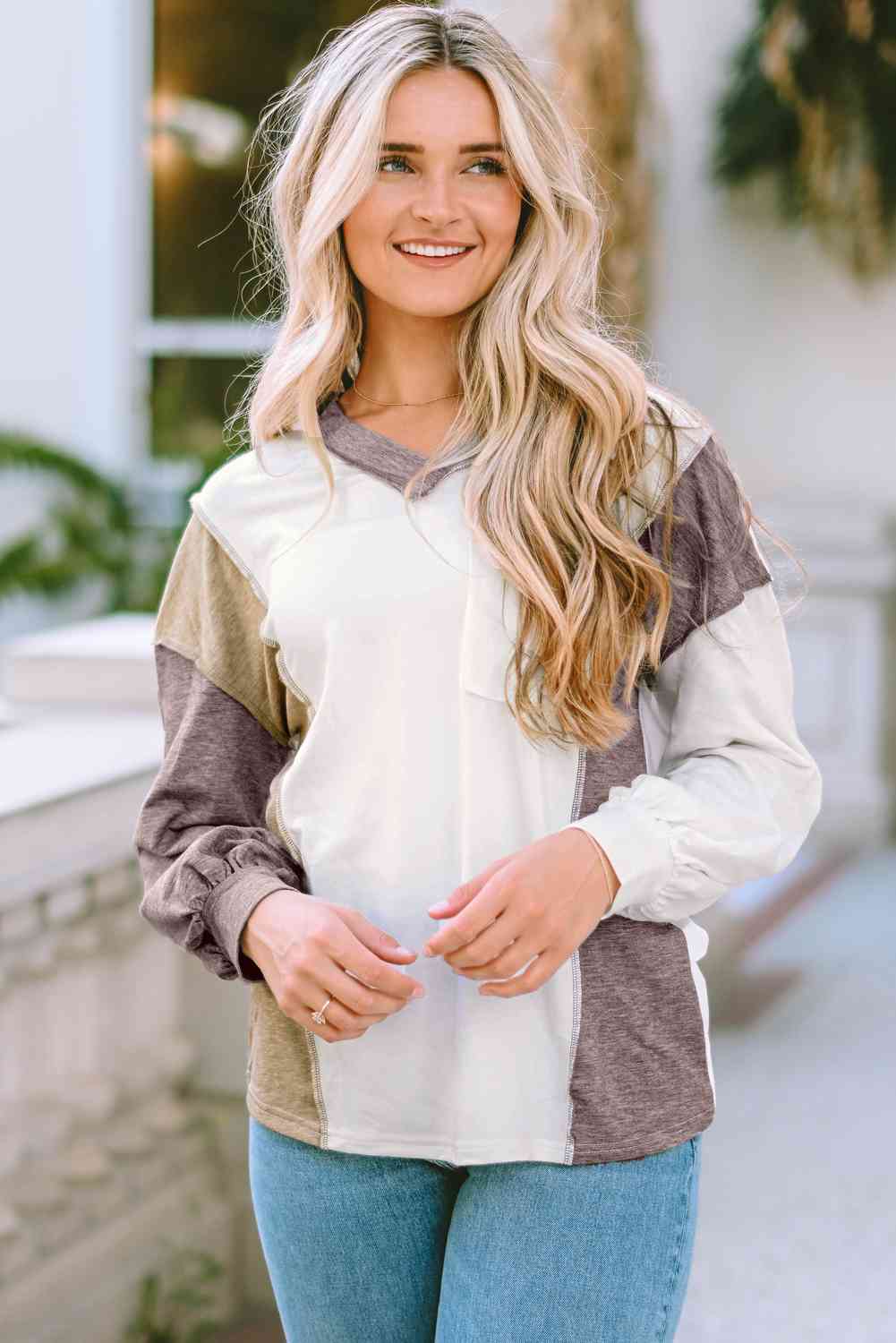 Color Block Exposed Seam Blouse Krazy Heart Designs Boutique White S
