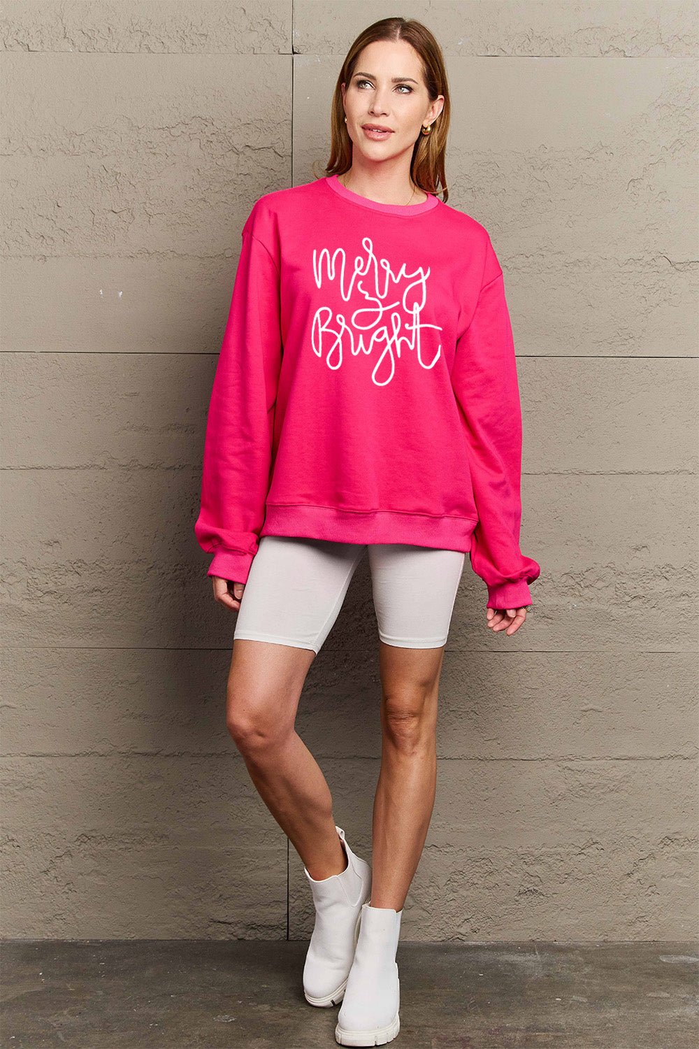 Simply Love Full Size MERRY AND BRIGHT Graphic Sweatshirt (3 Colors) Krazy Heart Designs Boutique