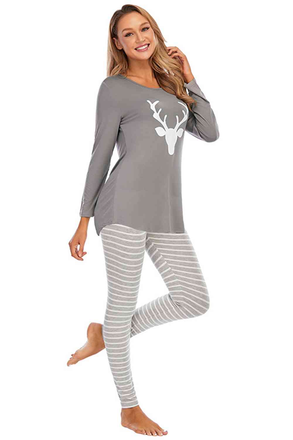 Christmas Graphic Round Neck Top and Striped Pajama Set (2 Color Styles) Krazy Heart Designs Boutique