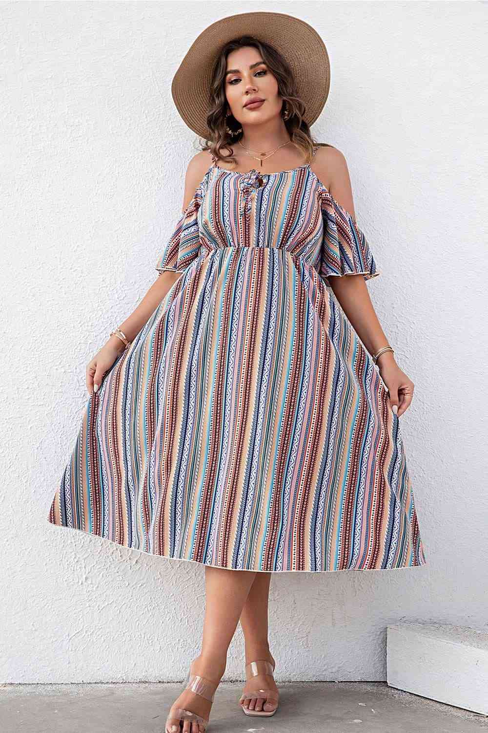 Plus Size Striped Cold-Shoulder Dress Krazy Heart Designs Boutique