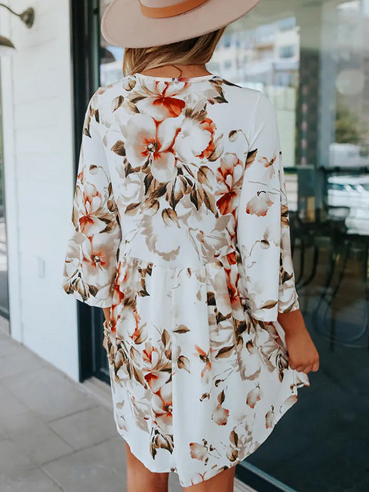 Floral V-Neck Three-Quarter Sleeve Dress Krazy Heart Designs Boutique