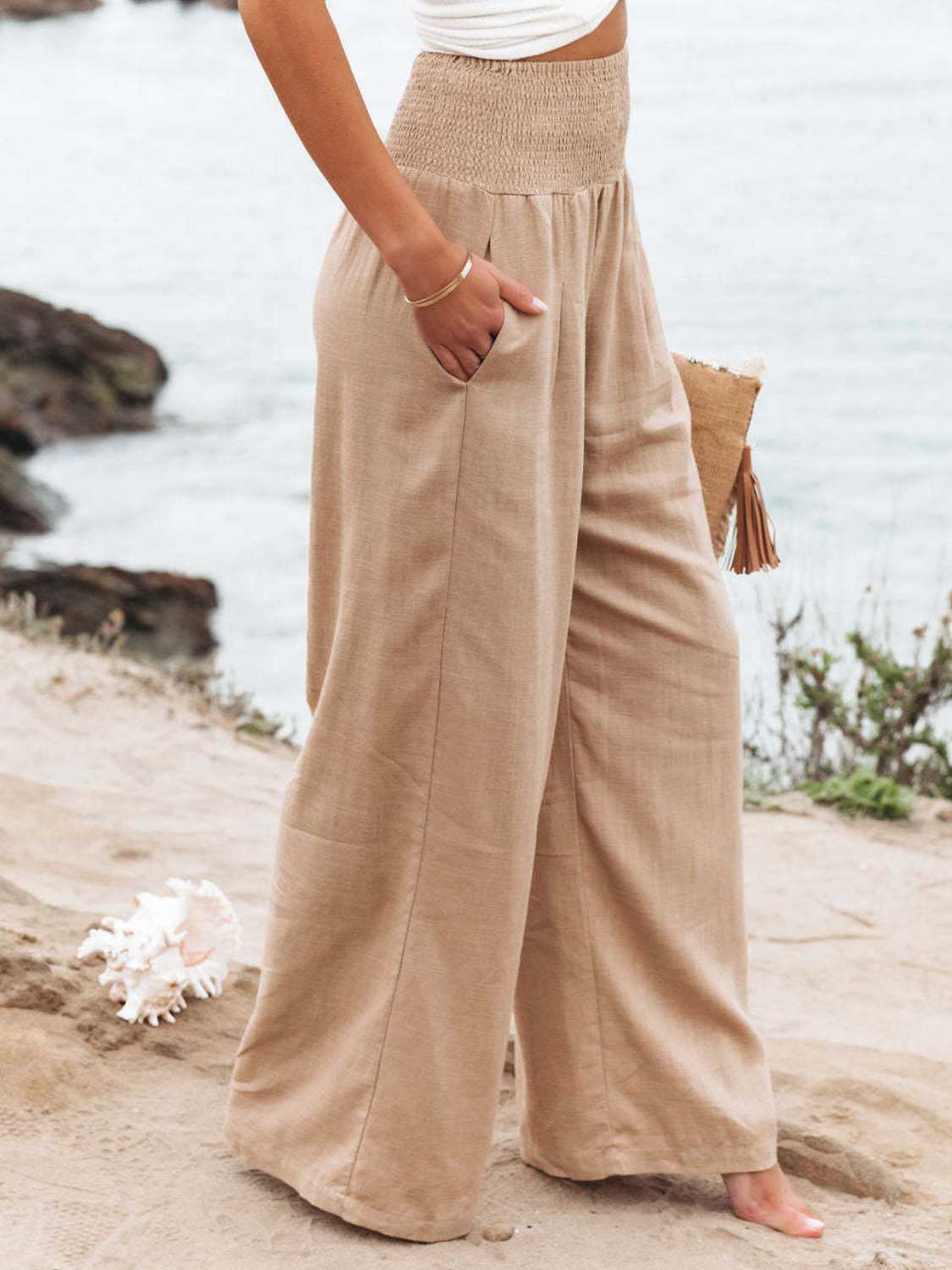 Full Size Smocked Waist Wide Leg Pants Krazy Heart Designs Boutique