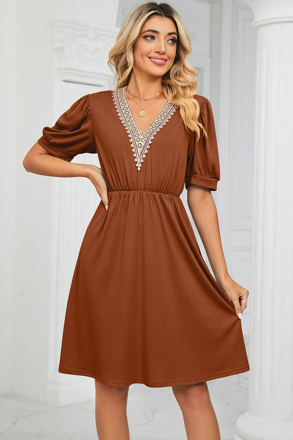 V-Neck Puff Sleeve Dress (8 Colors) Dress Krazy Heart Designs Boutique