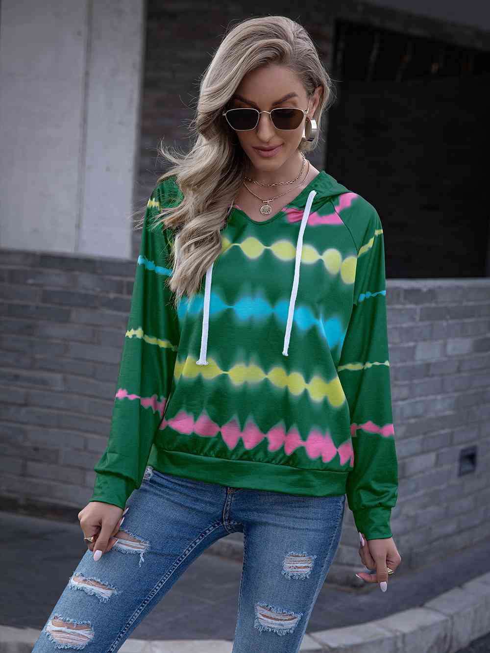 Tie Dye Raglan Sleeve Hoodie (3 Colors) Shirts & Tops Krazy Heart Designs Boutique Mid Green S