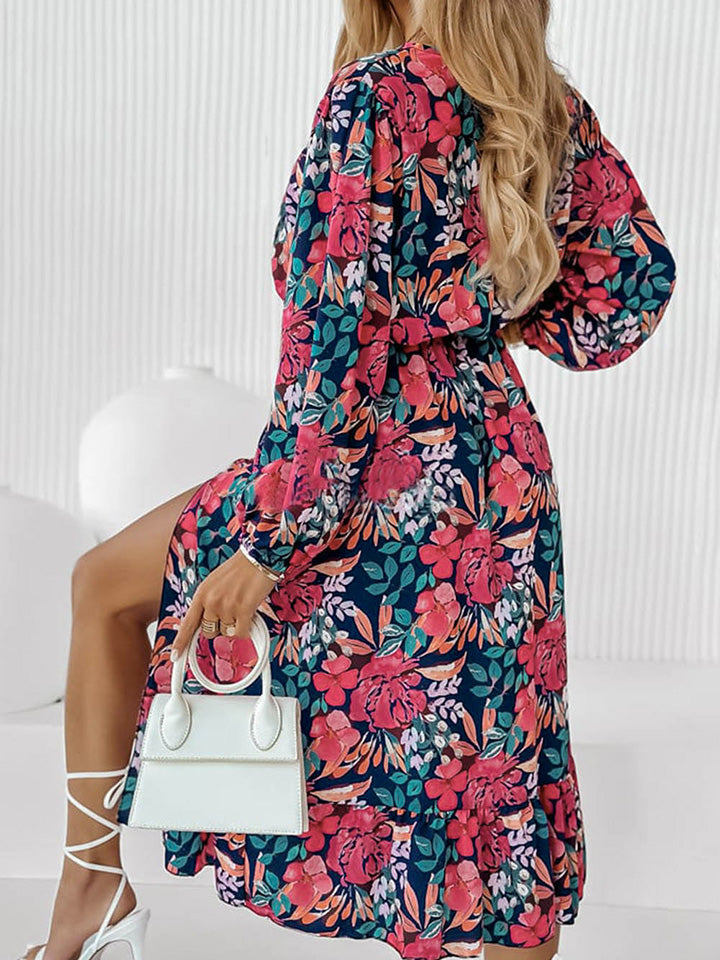 Floral Printed Long Sleeve Slit Dress Krazy Heart Designs Boutique
