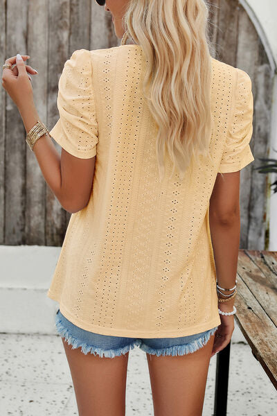 Eyelet Square Neck Puff Sleeve Top (6 Colors) Shirts & Tops Krazy Heart Designs Boutique
