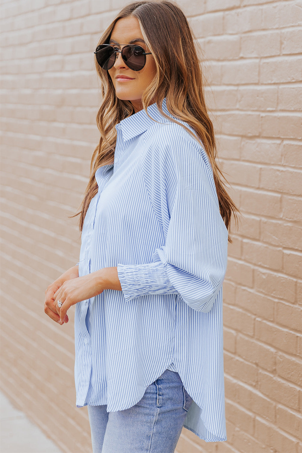 Striped Lantern Sleeve Collared Shirt (3 Colors) Krazy Heart Designs Boutique