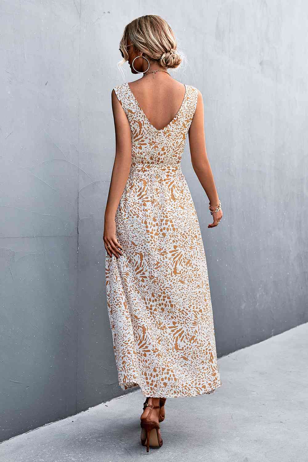 Printed V-Neck Tie Waist Maxi Dress (3 Colors) Krazy Heart Designs Boutique