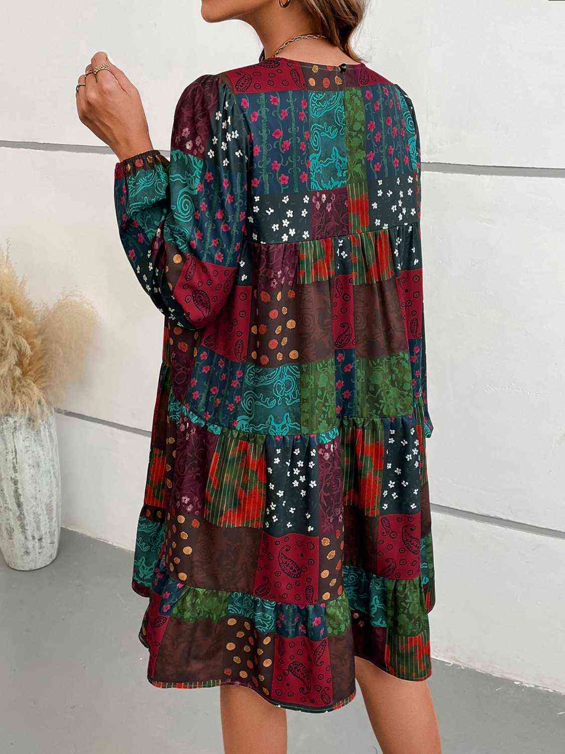 Patchwork Round Neck Long Sleeve Dress Krazy Heart Designs Boutique