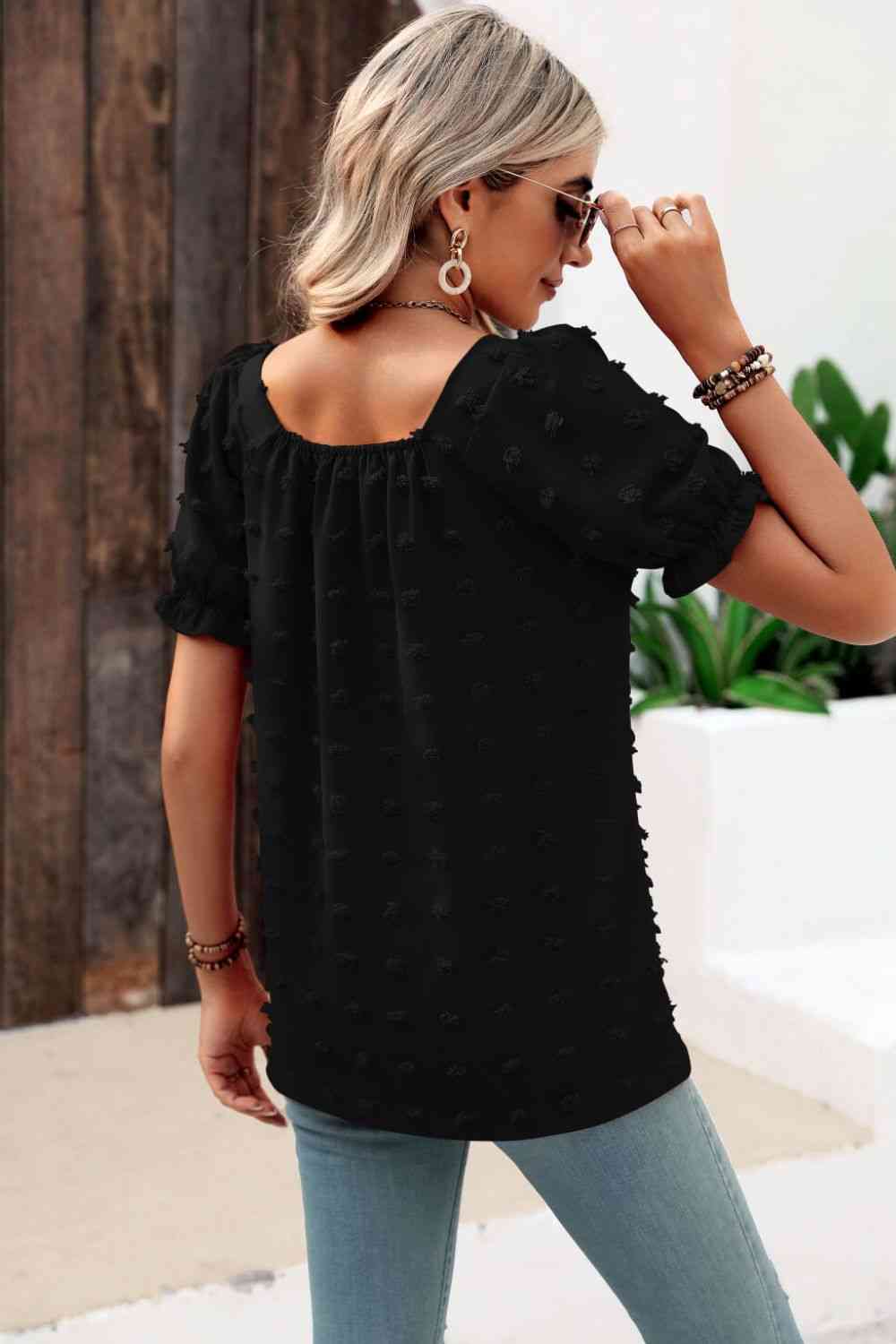 Swiss Dot Puff Sleeve Square Neck Blouse (6 Colors) Krazy Heart Designs Boutique