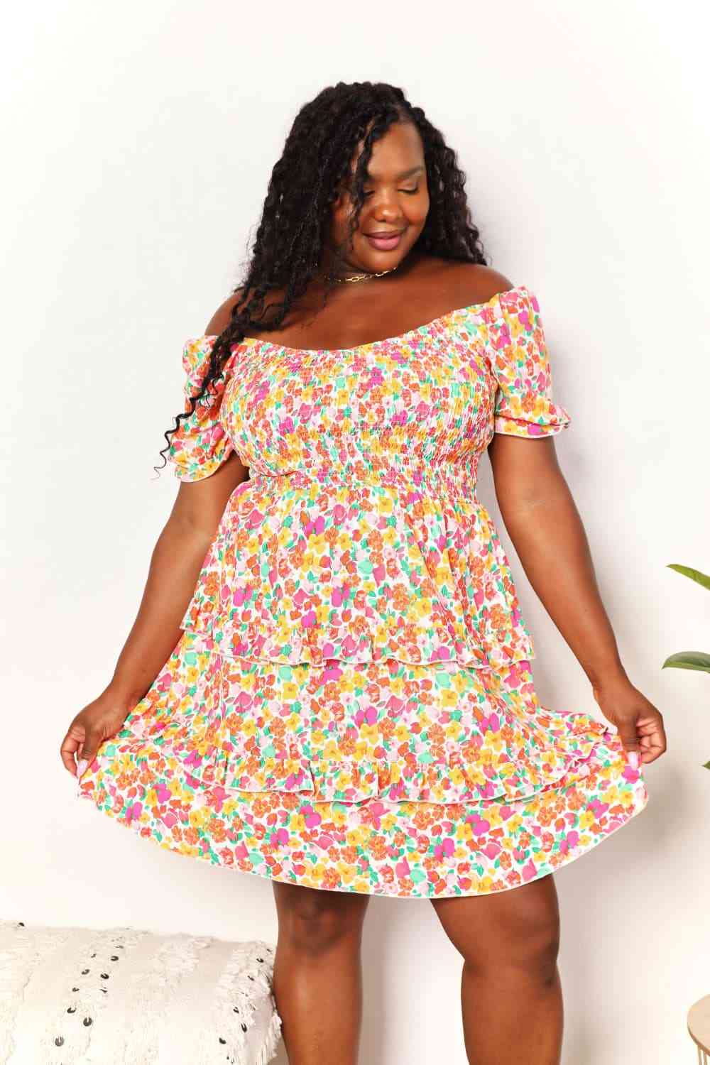 Double Take Smocked Sweetheart Neck Flounce Sleeve Mini Dress Krazy Heart Designs Boutique