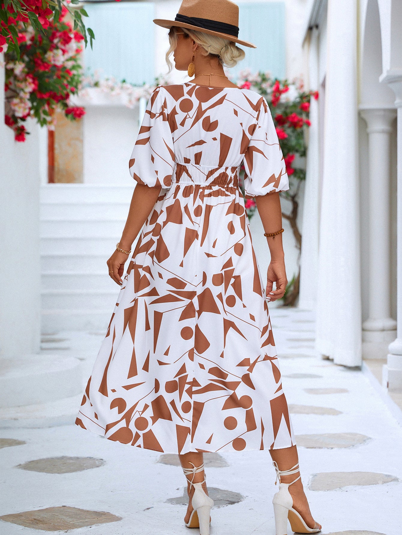 Geo Printed Surplice Balloon Sleeve Dress (3 Colors) Krazy Heart Designs Boutique