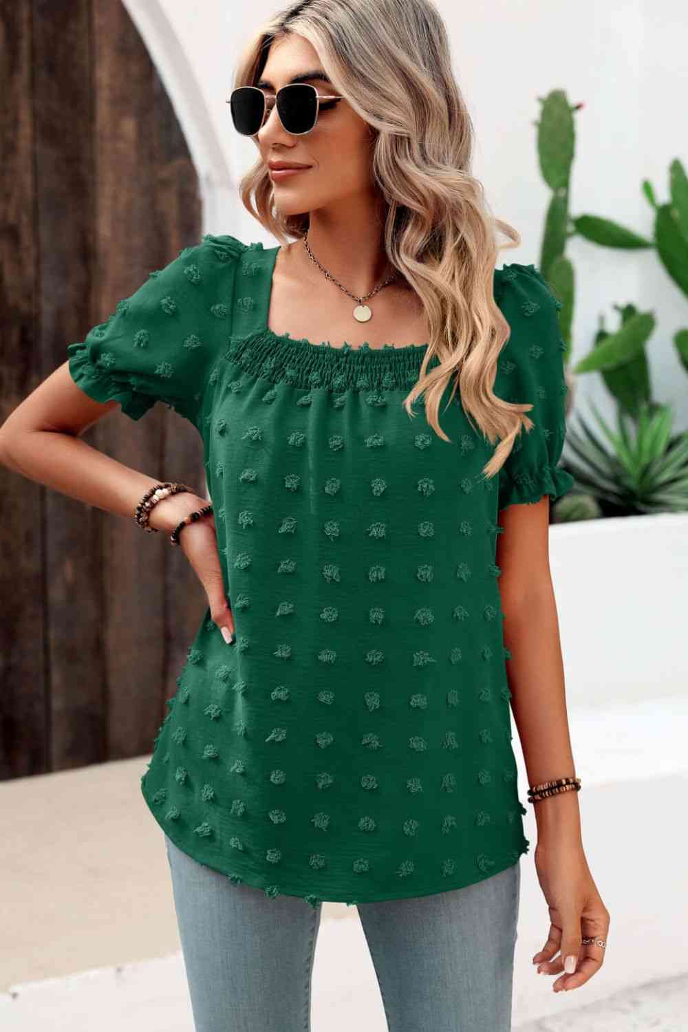 Swiss Dot Puff Sleeve Square Neck Blouse (6 Colors) Krazy Heart Designs Boutique