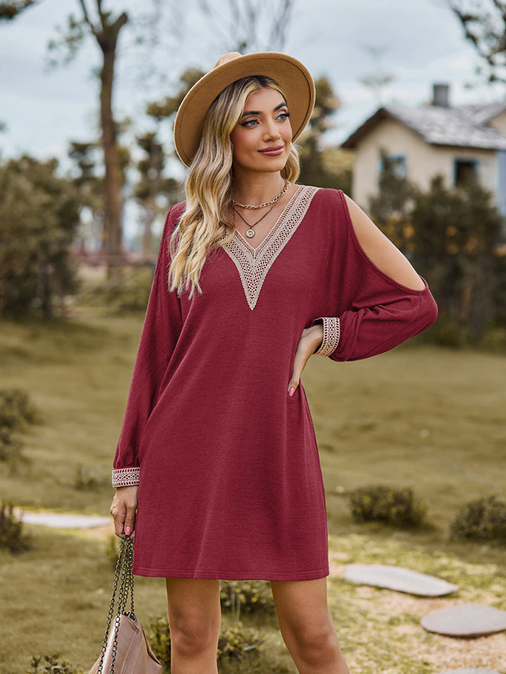 V-Neck Cutout Sleeve Mini Dress (4 Colors) Krazy Heart Designs Boutique Wine S
