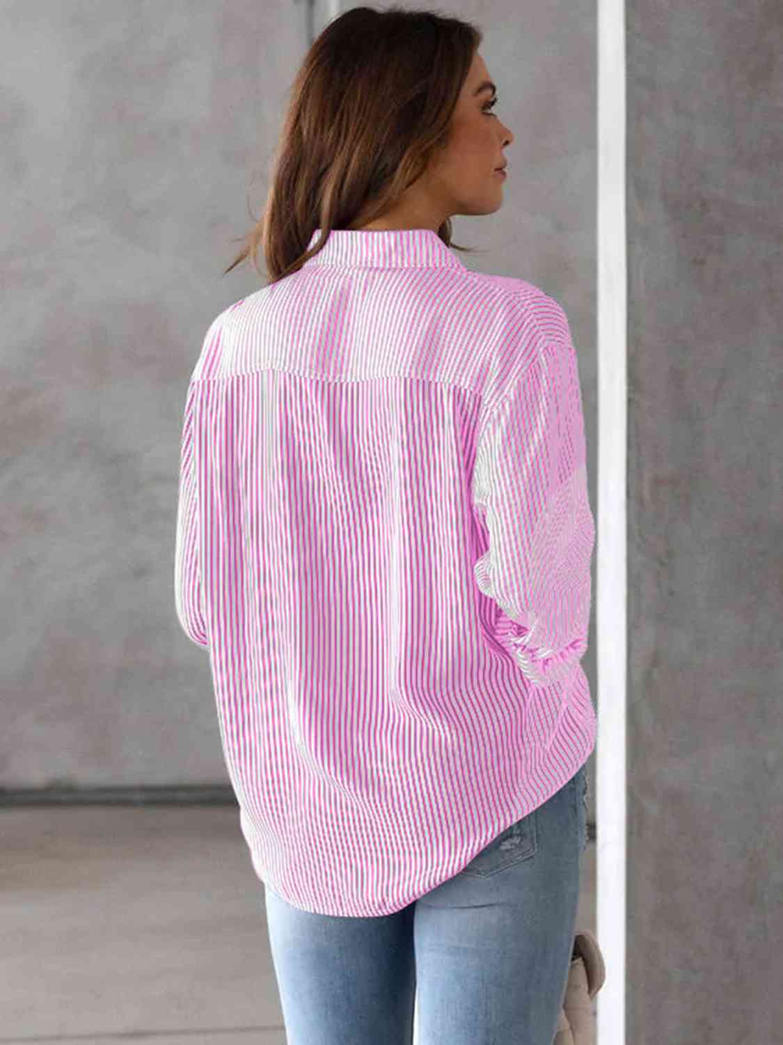 Striped Collared Neck Shirt with Pocket (5 Colors) Krazy Heart Designs Boutique