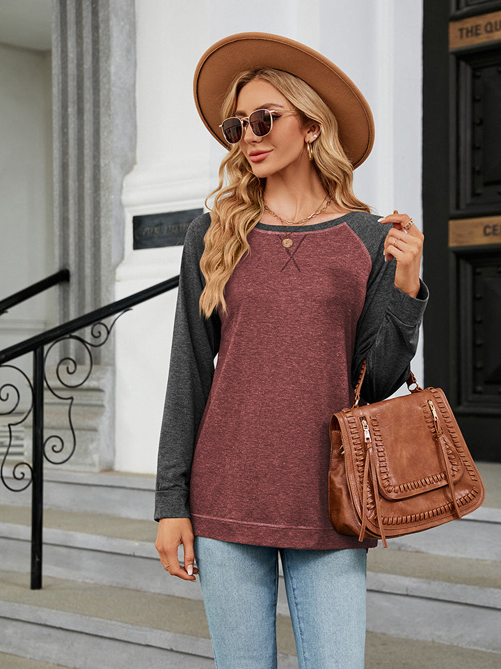 Round Neck Raglan Baseball Sleeve T-Shirt (4 Colors) Krazy Heart Designs Boutique Brick Red S