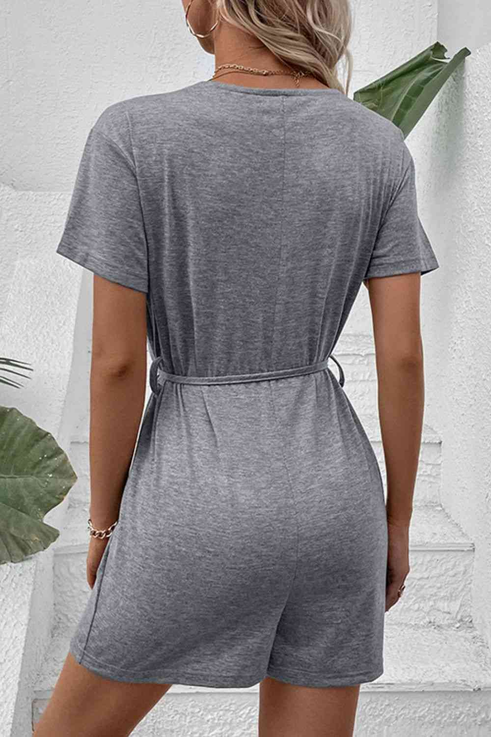 V-Neck Short Sleeve Tied Romper Krazy Heart Designs Boutique