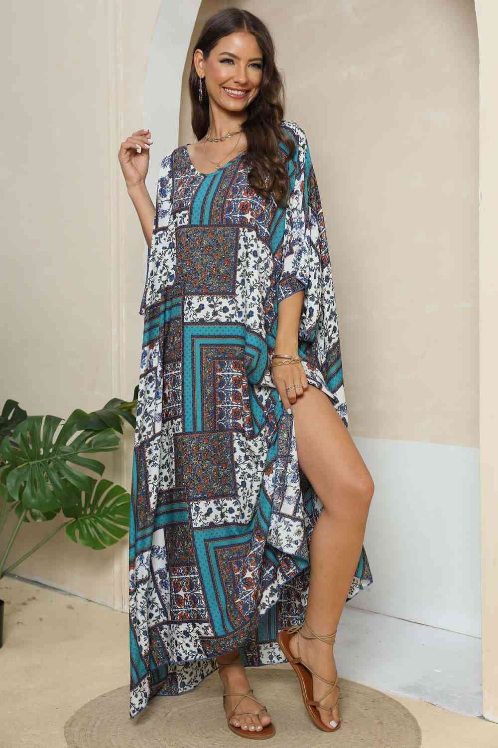 Patchwork Printed V-Neck Split Maxi Dress (2 Colors) Krazy Heart Designs Boutique