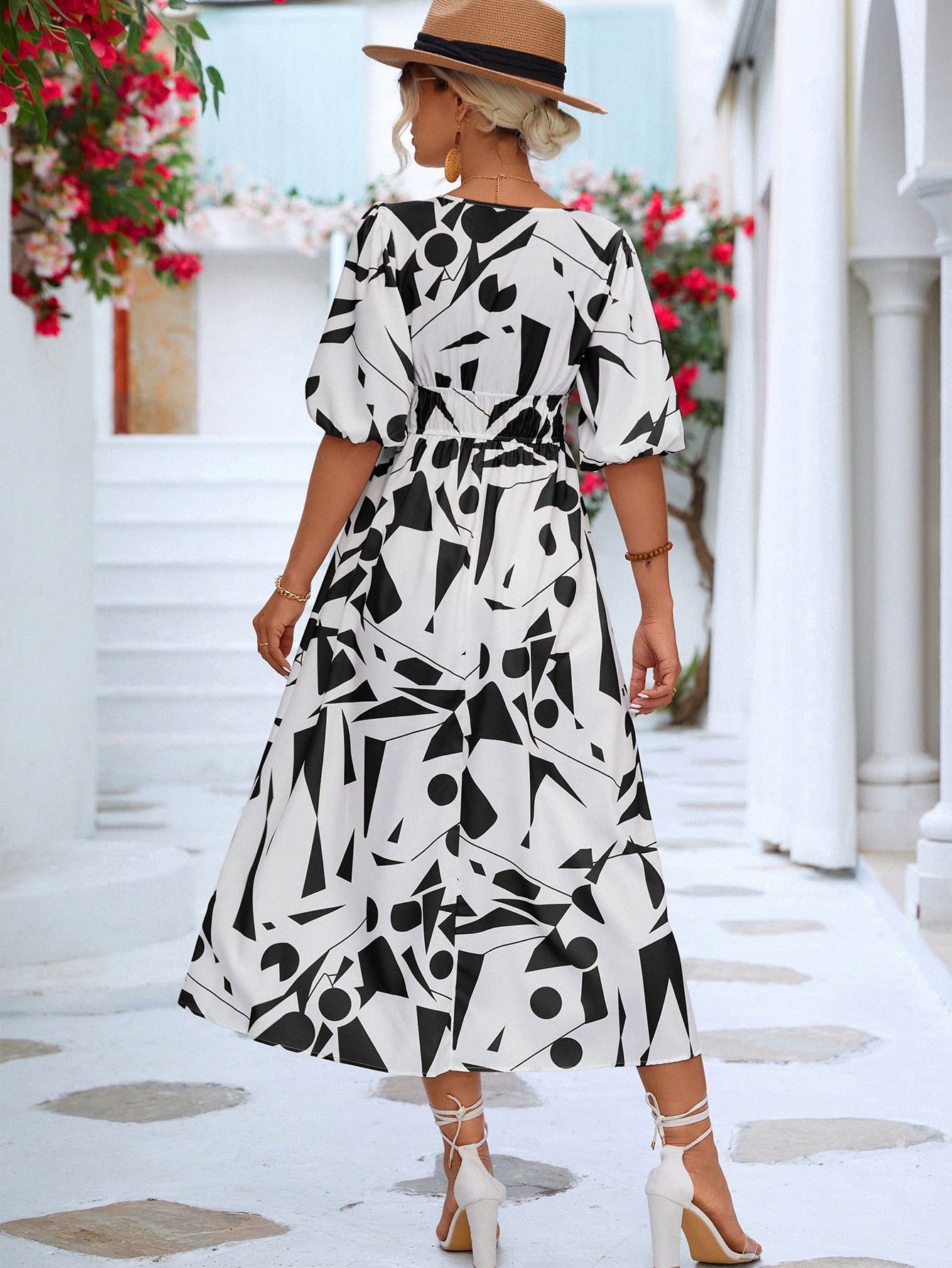 Geo Printed Surplice Balloon Sleeve Dress (3 Colors) Krazy Heart Designs Boutique