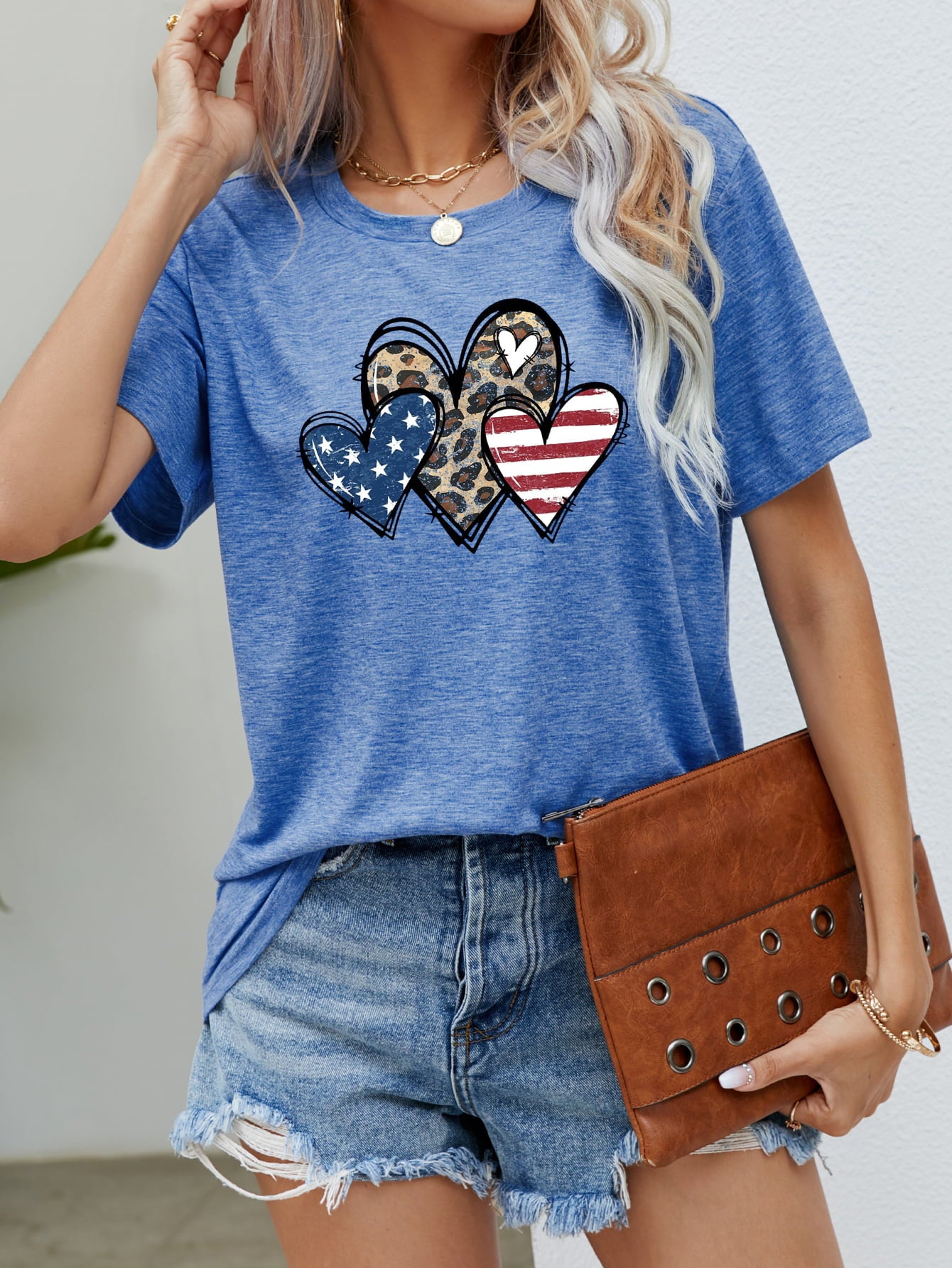 US Flag Leopard Heart Graphic Tee (5 Colors) Krazy Heart Designs Boutique Cobalt Blue S