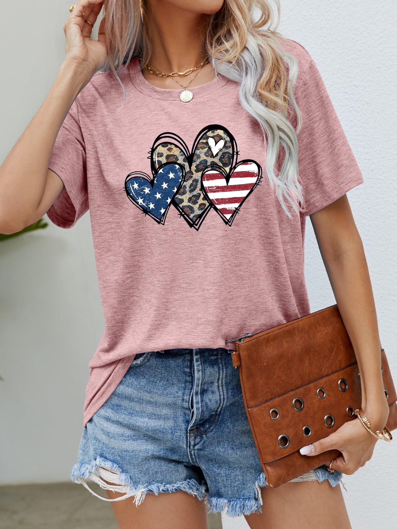 US Flag Leopard Heart Graphic Tee (5 Colors) Krazy Heart Designs Boutique Blush Pink S