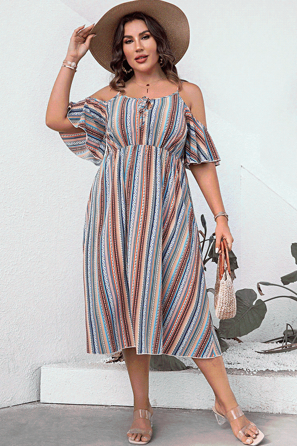 Plus Size Striped Cold-Shoulder Dress Krazy Heart Designs Boutique