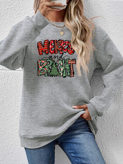 MERRY AND BRIGHT Long Sleeve Sweatshirt (9 Colors) Krazy Heart Designs Boutique Charcoal S