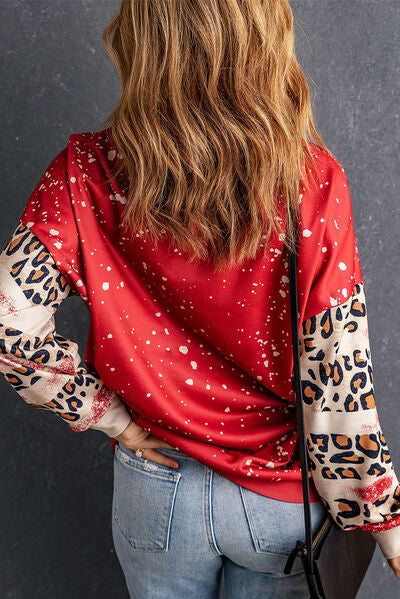 Leopard Print Round Neck Dropped Shoulder Sweatshirt Shirts & Tops Krazy Heart Designs Boutique