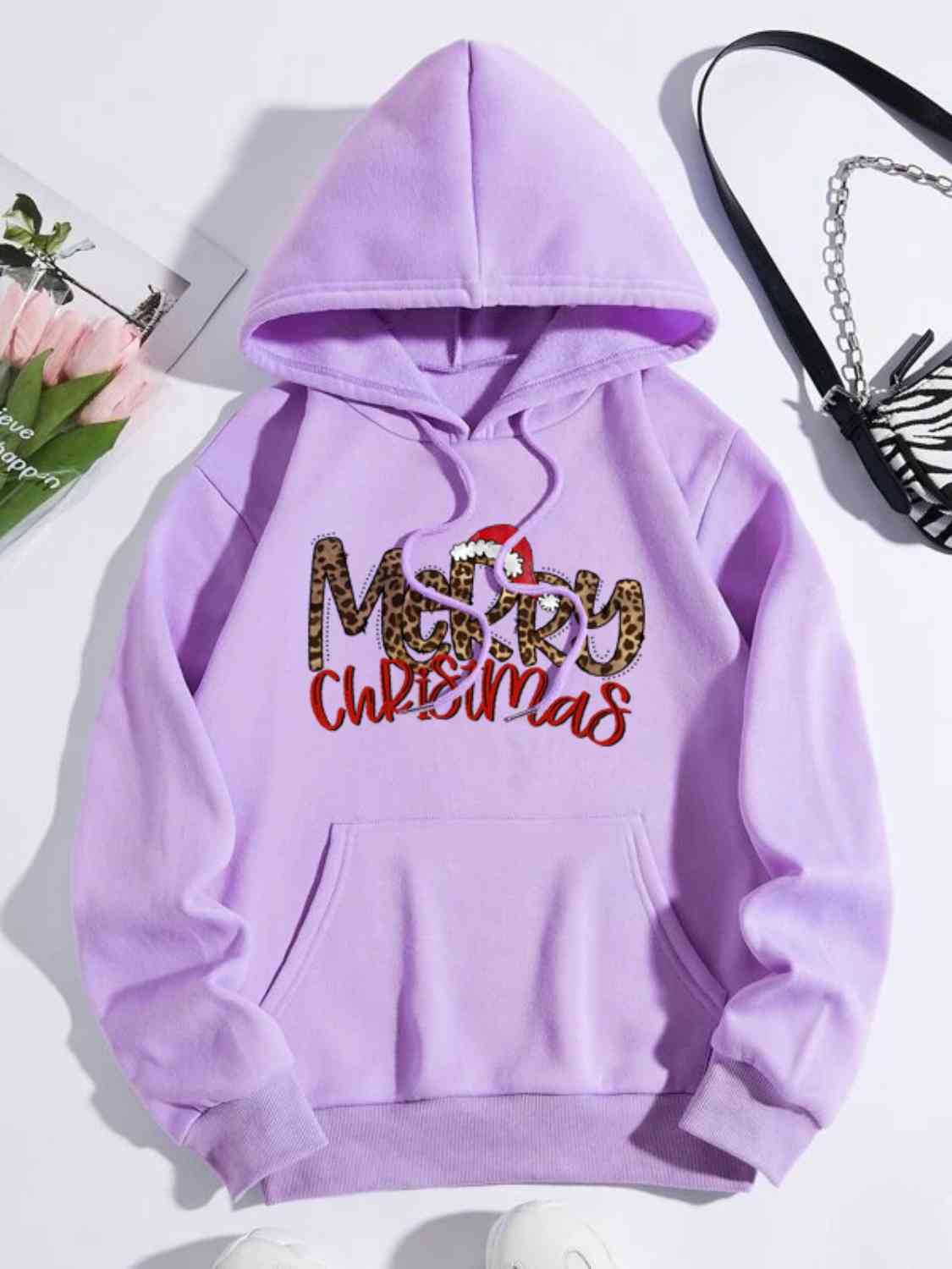 MERRY CHRISTMAS Graphic Drawstring Hoodie (4 Colors) Krazy Heart Designs Boutique Lavender S