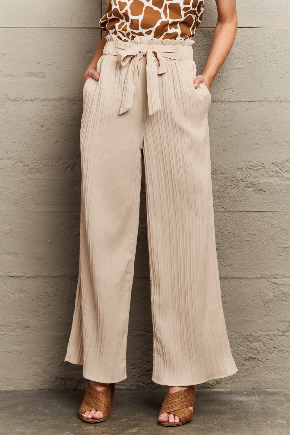 Tie Waist Long Pants Krazy Heart Designs Boutique Light Apricot S