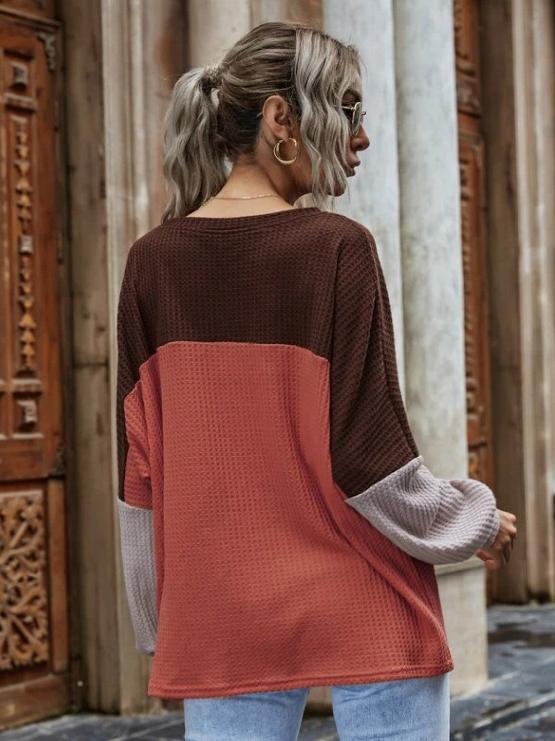KHD Color Block Waffle-Knit Long Sleeve Top (3 Colors) Krazy Heart Designs Boutique
