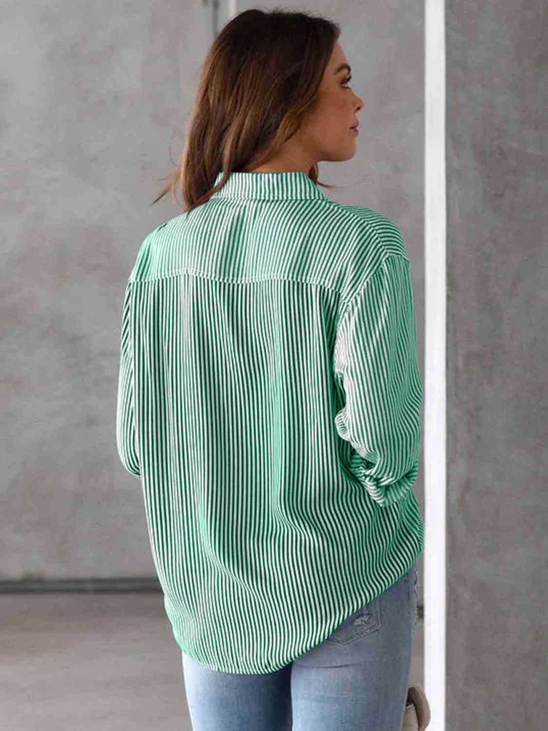 Striped Collared Neck Shirt with Pocket (5 Colors) Krazy Heart Designs Boutique