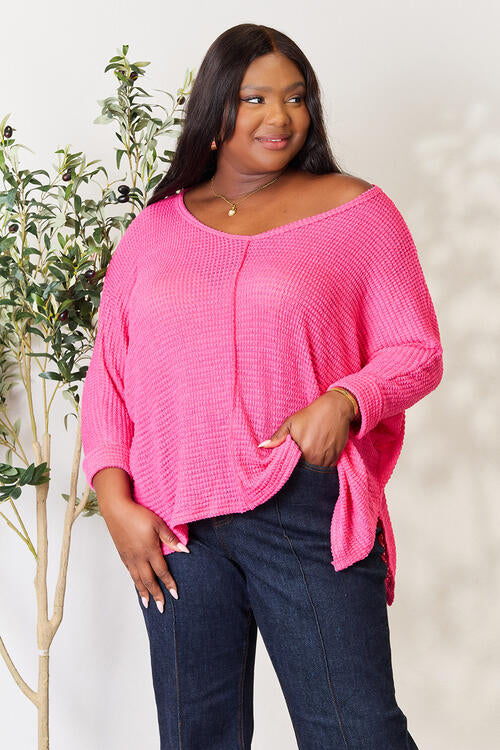 Zenana Full Size Round Neck High-Low Slit Knit Top Shirts & Tops Krazy Heart Designs Boutique