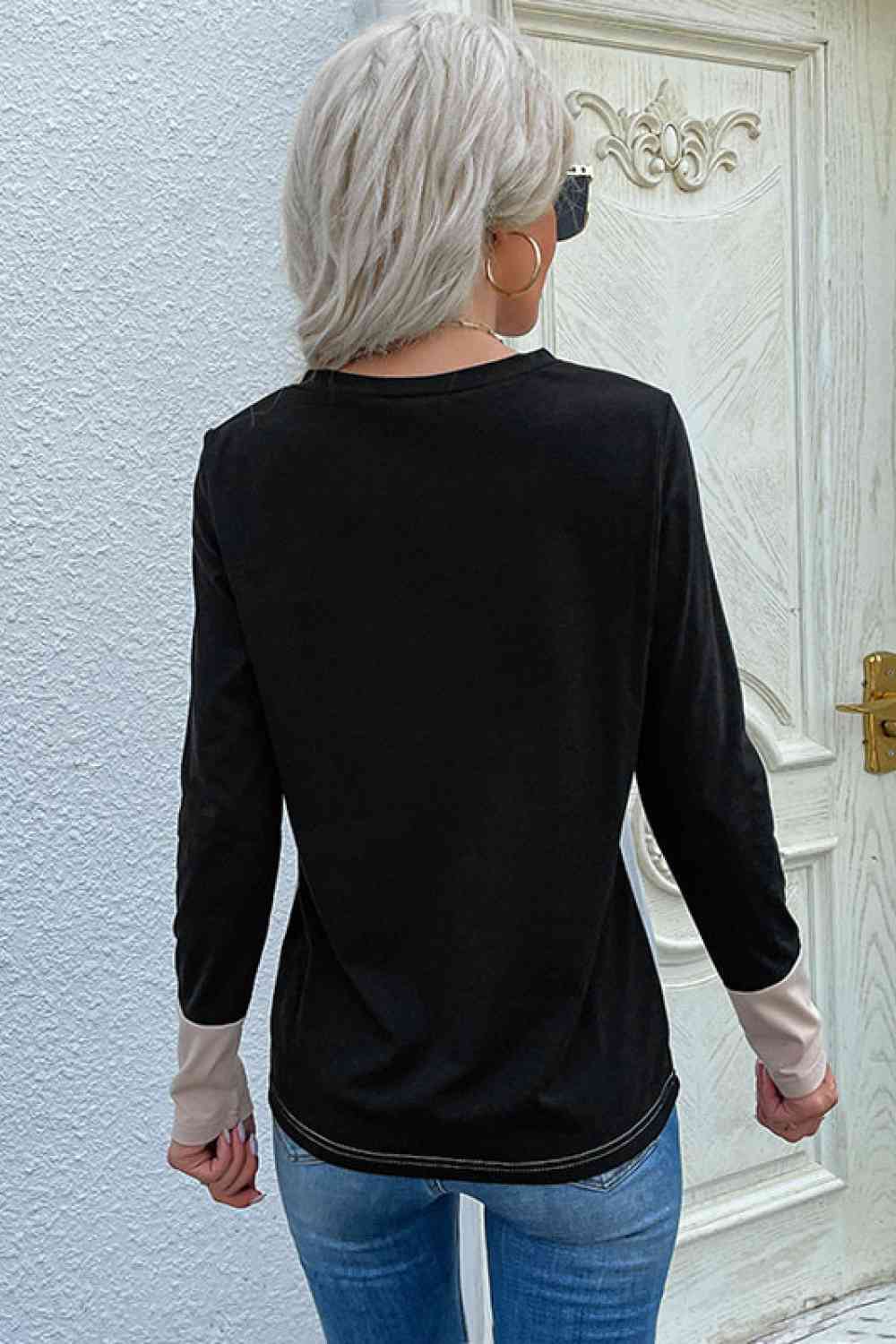 Spliced Long Sleeve Tee with Pocket Krazy Heart Designs Boutique