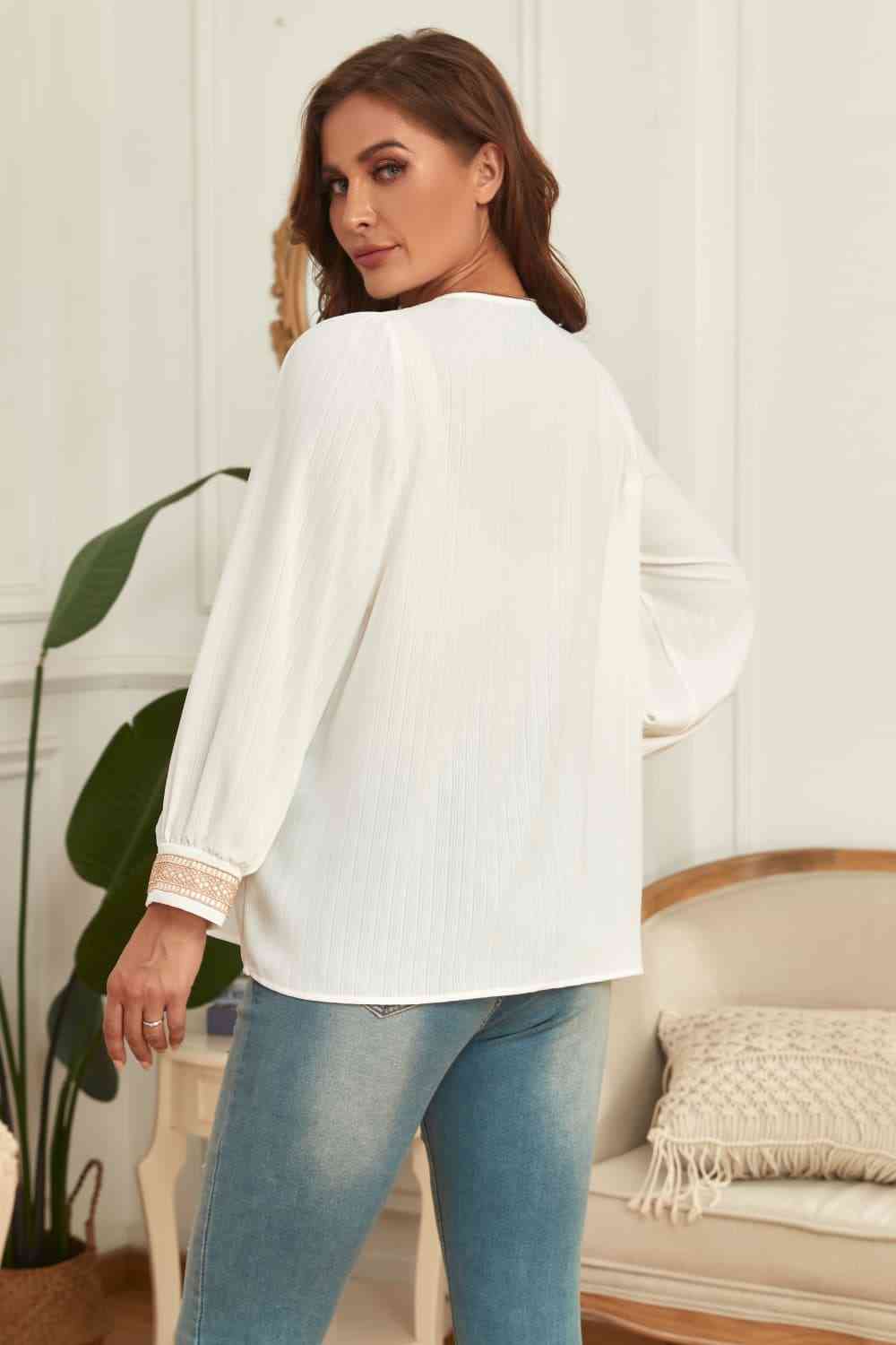 Melo Apparel Plus Size V-Neck Puff Sleeve Blouse Shirts & Tops Krazy Heart Designs Boutique