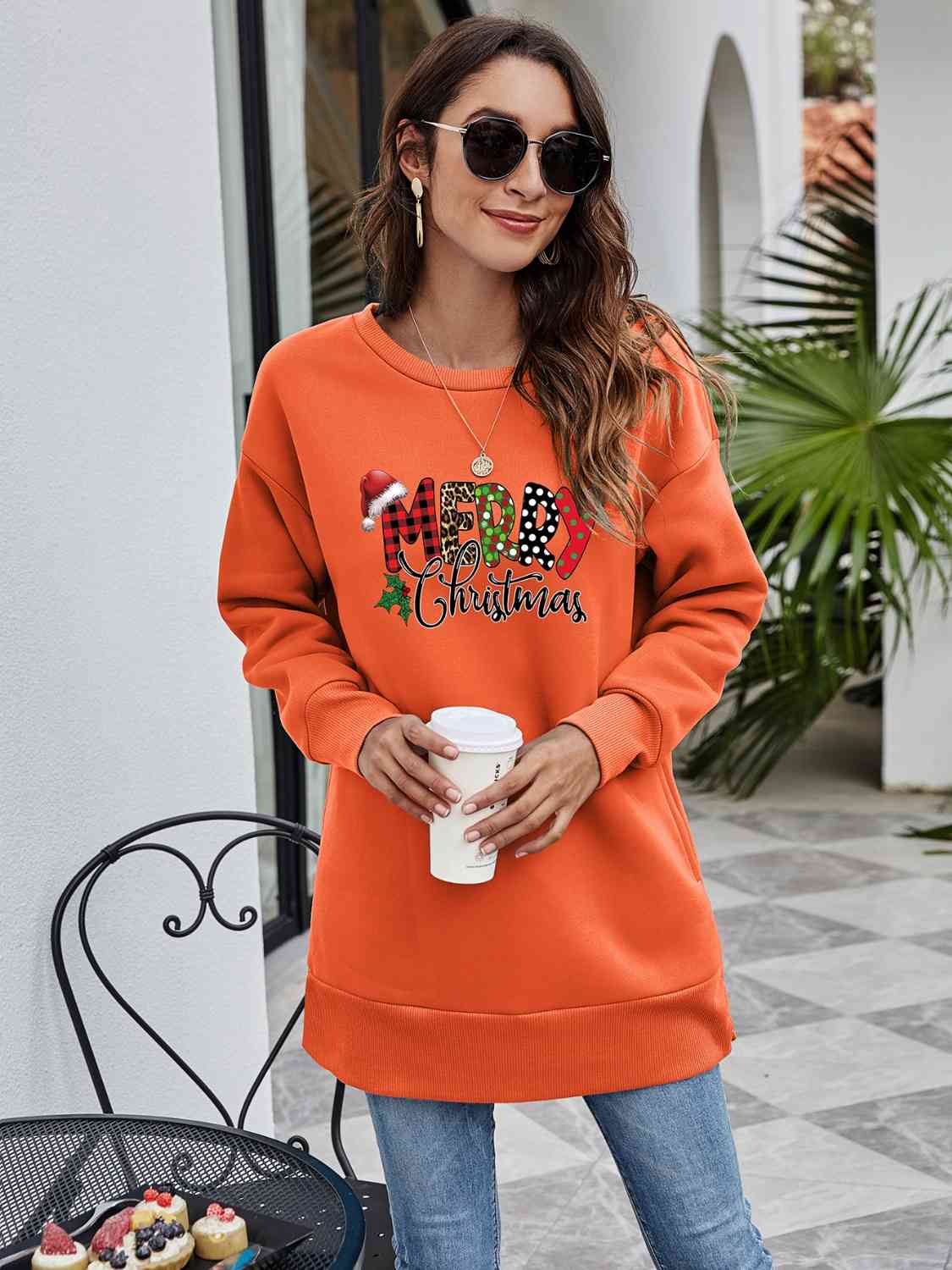 MERRY CHRISTMAS Graphic Sweatshirt (6 Colors) Krazy Heart Designs Boutique Red Orange S