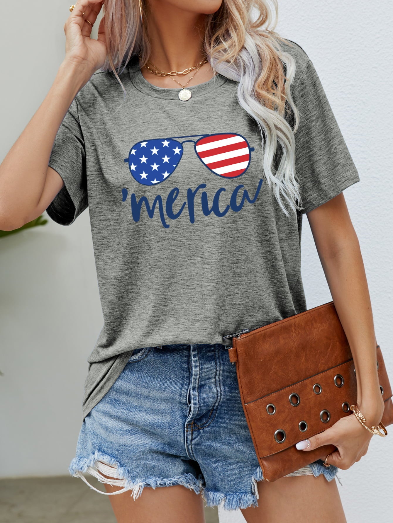 US Flag Glasses Graphic Tee (5 Colors) Krazy Heart Designs Boutique Mid Gray S