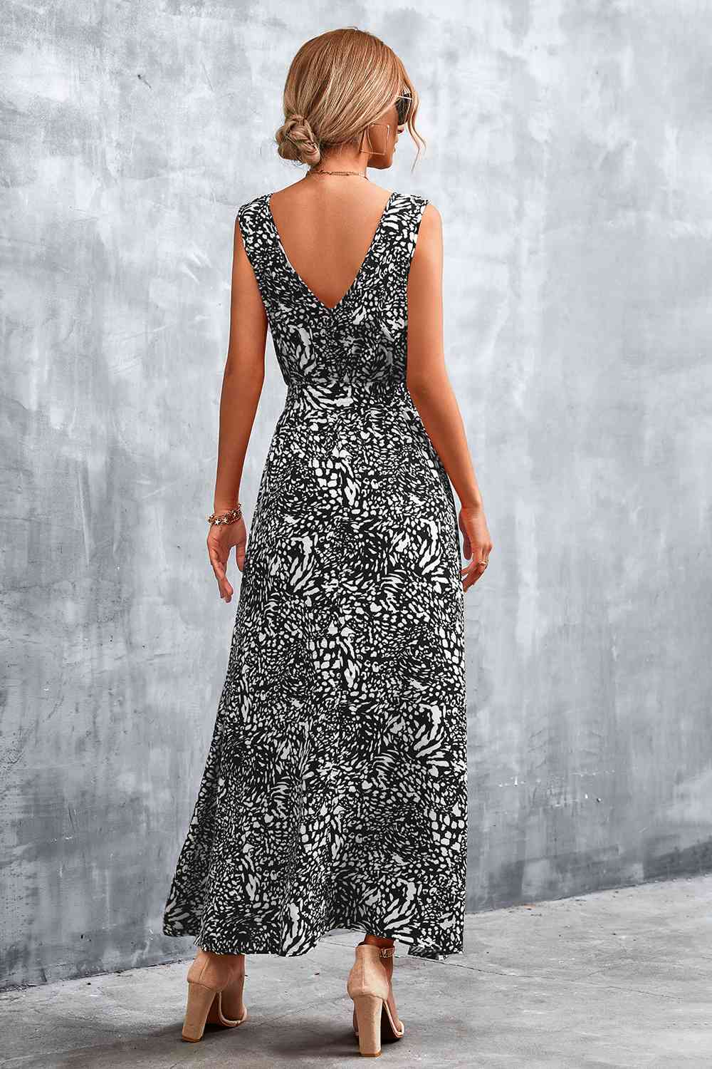 Printed V-Neck Tie Waist Maxi Dress (3 Colors) Krazy Heart Designs Boutique