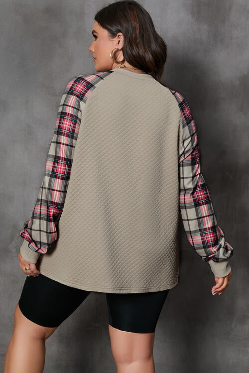 Plus Size Plaid Round Neck Long Sleeve Sweatshirt Shirts & Tops Krazy Heart Designs Boutique