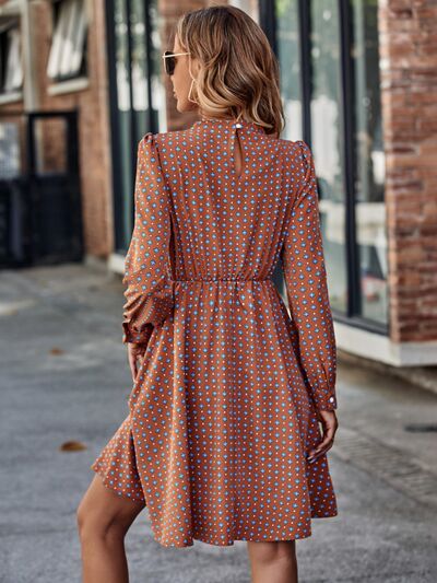 Printed Ruched Mock Neck Long Sleeve Dress (2 Color Designs) Dress Krazy Heart Designs Boutique