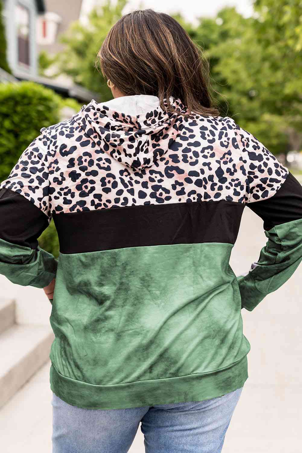 Plus Size Leopard Print Color Block Hoodie with Kangaroo Pocket (3 Colors) Shirts & Tops Krazy Heart Designs Boutique